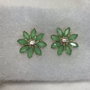 Green floral gem stud earrings